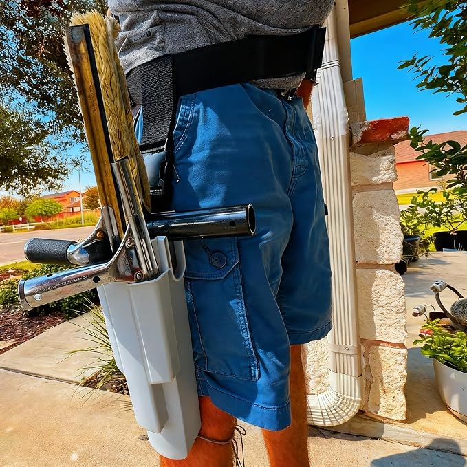 Window Cleaning Holster with Belt and Quick-Connect Leg Strap | Detachable Squeegee Holder Tool, Removable Side Bucket, Multi-Tool Waist Carry Design