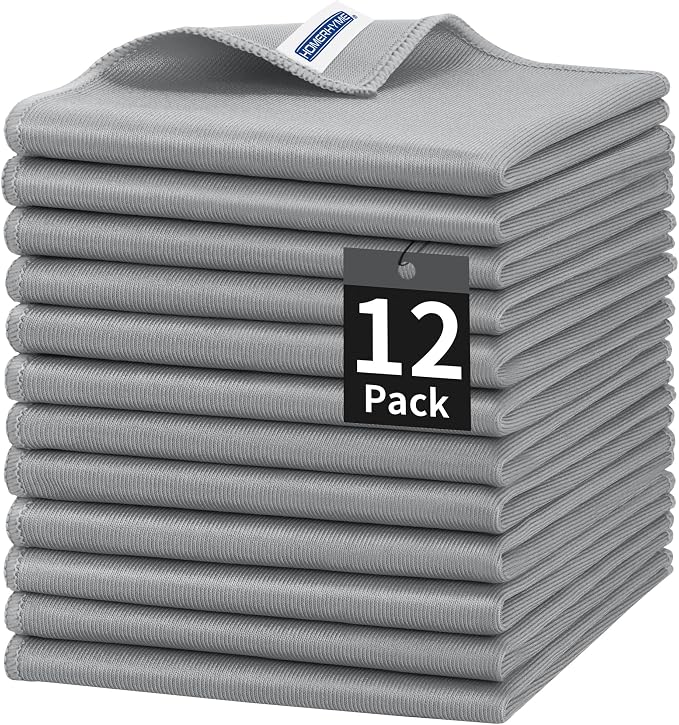 Microfiber Cleaning Cloth, 12 Pack Window Glasses Cleaning Cloth, Reusable Lint-Free Streak Free Polishing Cloth Wipes for Stainless Steel, Eyeglasses, Mirrors, Screens & Lenses,12"*12" Grey