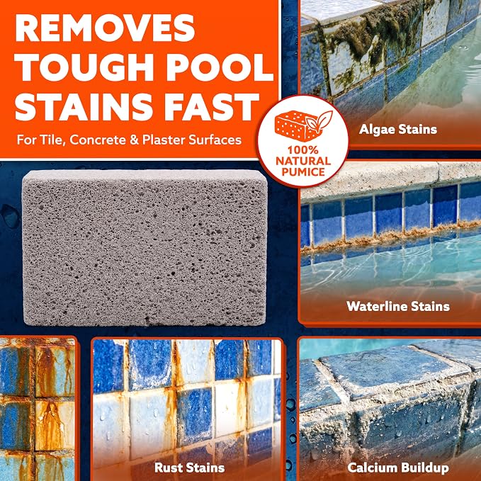 Pumie 2-Pack Pumice Stone for Pool Tile Cleaning - Calcium Remover for Tile & Plaster Stain - Cleaner for Calcium Build Up - Grout & Concrete Scouring - Pool Blok PB-12-5.75x2.87x2.87