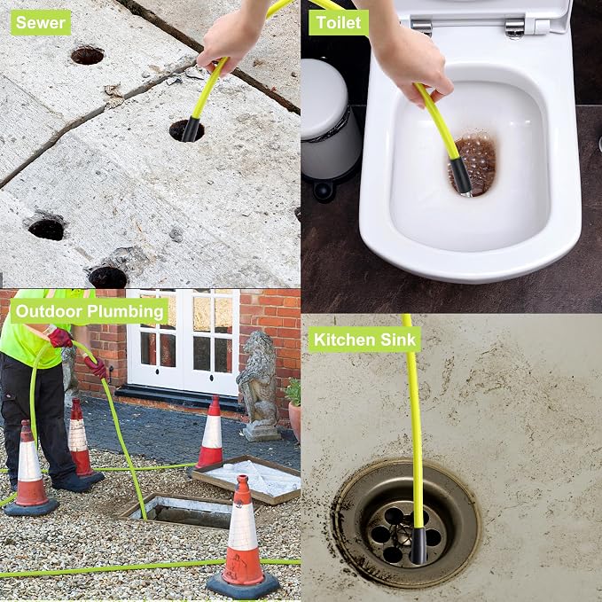 M MINGLE Sewer Jetter Kit for Pressure Washer 100 FT, Drain Cleaner Hose with Power Washer Gun, 1/4 Inch NPT Corner Rotating and Button Nose Sewer Jetting Nozzle, Orifice 4.0, 4.5