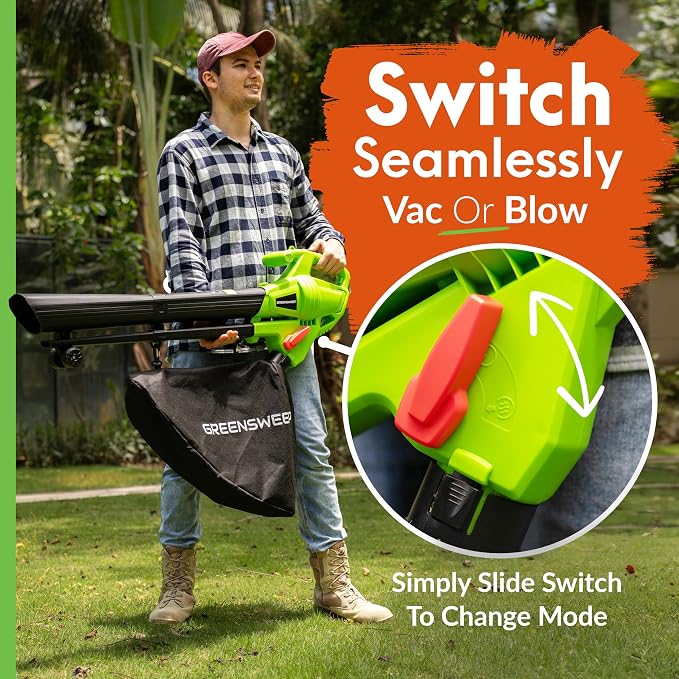 GreenSweep 3-in-1 Leaf Blower, Vacuum & Mulcher – 10 Amp Electric Garden Tool with 10-Gallon Collection Bag – Lightweight, Powerful & Easy to Use