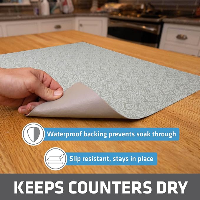 Drymate Jumbo XL Dish Drying Mat (19”x24”), Low-Profile, Super Absorbent, Quick Dry Fabric, Waterproof & Slip-Resistant, for Kitchen Counter, Trimmable, Easy to Clean (USA Made)(Tan)
