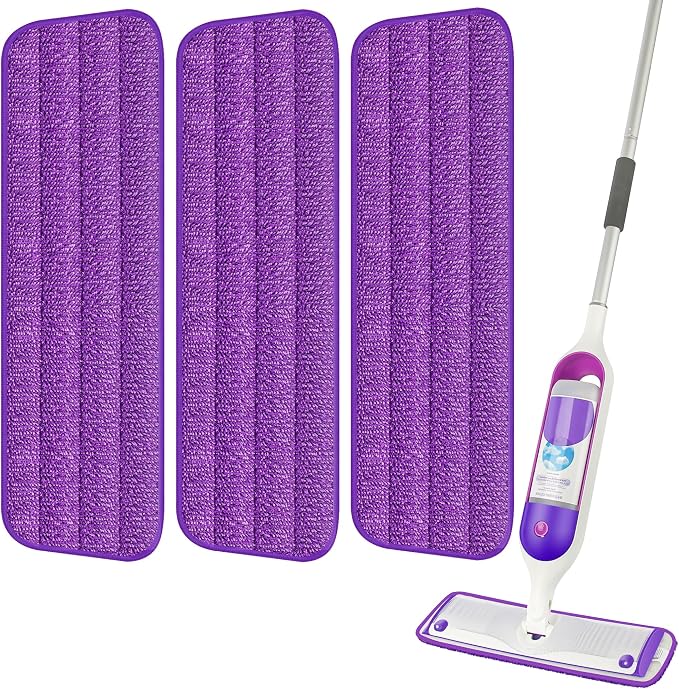 3 Pack Reusable Mop Pads Compatible with Swiffer PowerMop, Wood Floor Pads Microfiber Mop Replacement Refills Machine Washable for All Floor Surfaces