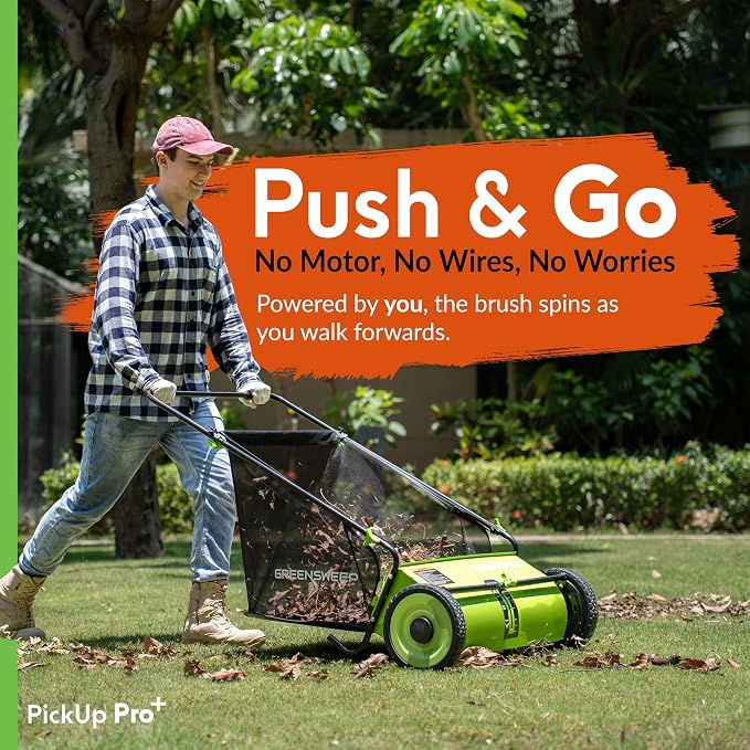 GreenSweep Pickup Pro XL V26 Garden Sweeper – Manual Push Lawn Sweeper for Leaves, Grass Clippings & Garden Debris – Adjustable Height Leaf Collector