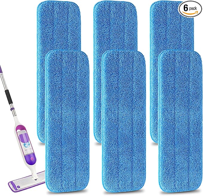 Microfiber Replacement Mop Pad, 18" x 6" Wet & Dry Home & Commercial Cleaning Refills, Reusable Floor Mop Pads (6 Pack) Blue | 6 Pack Microfiber Replacement Mop Pad, 18" x 6" Wet & Dry Home & Commercial Cleaning Refills, Reusable Floor Mop Pads Blue
