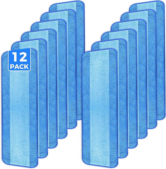 12-Pack 18 Inch Microfiber Mop Pads Compatible with Bona, Washable Reusable | Double-Sided Microfiber, Fits Bona And Similar 18" Mops, For Hardwood Tile Laminate Vinyl Stone Floors