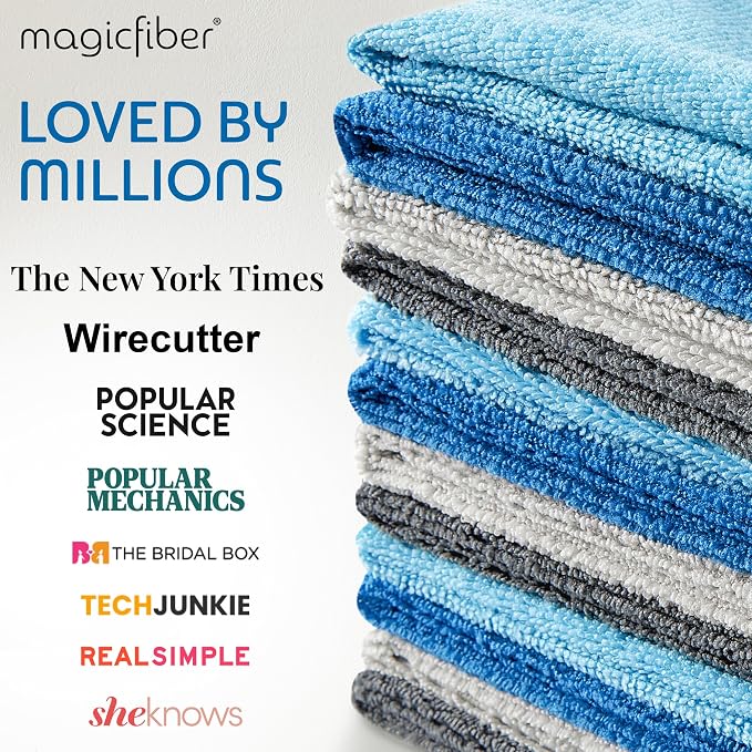 MagicFiber Microfiber Cleaning Cloth - Higher Quality, Larger Size - Micro Fiber Cloth for Cleaning Rags, Dust Cloths, Kitchen Dish Towels (12 Pack, 13”x11”)