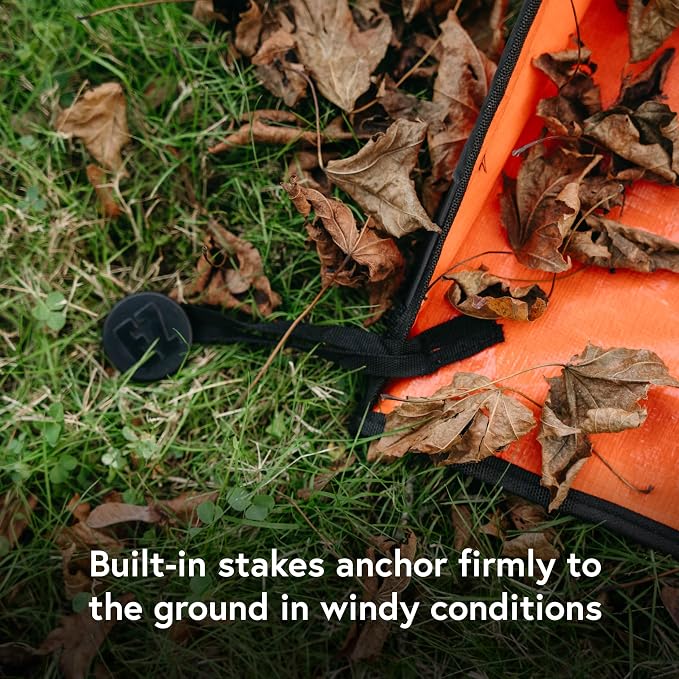Leaf Tarp for Fast Yard Cleanup –Leaf Collection Tarp with 6 Handles & Ground Stakes – Lawn Leaf Bag for Raking, Garden Debris & Yard Waste Removal, Wind Proof, 4’ x 6’ Capacity