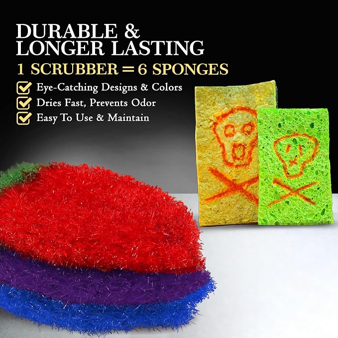 Dish Scrubbie Non-Scratch Dish Scrubber-Long Lasting & Odorless, Safe on Non-Stick, Cast Iron, Glass and Other Surfaces, Reusable Kitchen Sponge Alternative for Kitchen, Bathroom & Floors (Pack of 3)