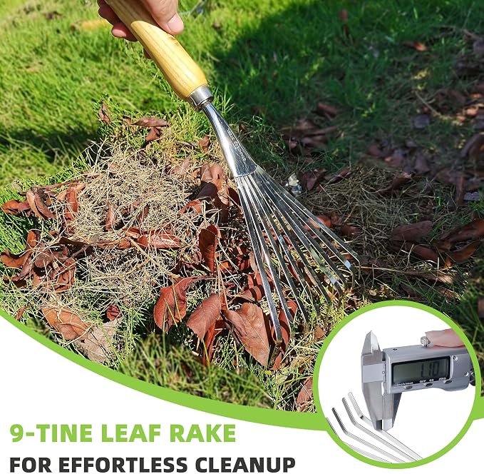 Hand Rake, Small Rake for Gardening, Mini Rakes for Flower beds | Stainless Steel Small Garden Tool with Ergonomic Handle, Leaf Rake for Cultivating, Loosening Soil & Spreading Mulch