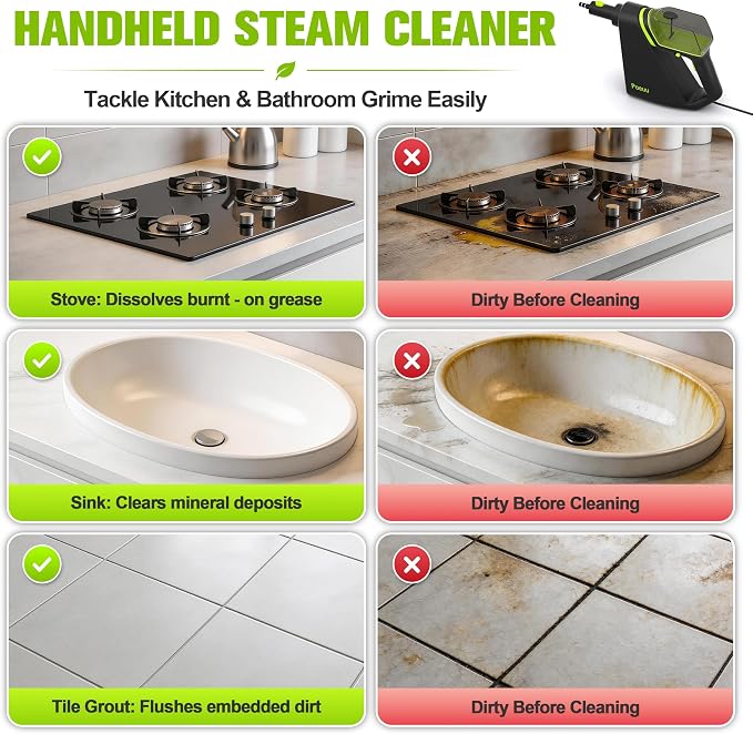 Handheld Steam Cleaner for Home,Steamer for Cleaning Bathroom Kitchen Car | 10S Fast Heat-Up,3.5Bar High-Pressure Steam,Refill Without Cooling,3 Ft Flexible Hose,Secure Lock Design，12 Accessories
