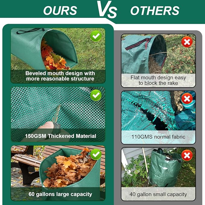 60 Gallon Leaf Collector, Collapsible Lawn & Leaf Bag for Yard Cleanup | Heavy-Duty Leaf Pickup Tool, Reusable Dustpan-Style Yard Waste Bag for Leaves, Grass Clippings, Debris, and Lawn Trash
