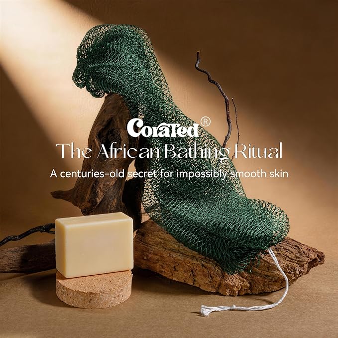 CORATED African Net Sponge with Knots Authentic, Shower Loofah Exfoliating Bath Sponge, Body Scrubber for Women Daily Use Body Care, Travel Portable Bath Accessories for Bathroom