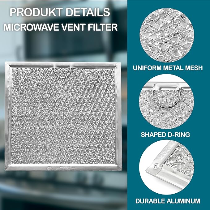 Microwave Grease Filter WB02X11534 DE63-00666A for GE & Samsung, 2-Pack | Fits GE WB02X11534 & Samsung DE63-00666A. 6-3/8" x 6-3/4" washable aluminum mesh grease filter replacement.