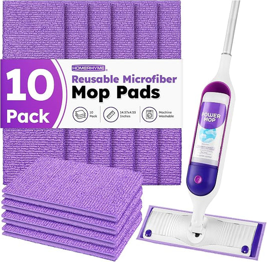 Microfiber Mop Pads for Swiffer PowerMop, Reusable Microfiber Pads Refills for 13 ''-15 '' Spray Mop, Washable Pad Replacements for Multi Surface Wet & Dry Floor Cleaning, 10 Pack