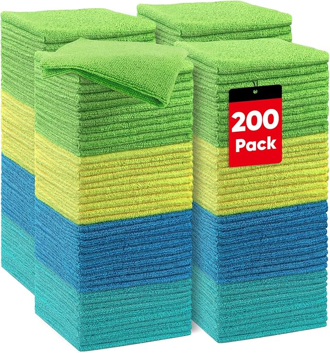 HOMEXCEL Microfiber Cleaning Cloths, 200 Pack Cleaning Rags - Lint Free & Scratch-Free Microfiber Towels for Cars, House & Kitchen, Absorbent Cleaning Towels, 11.5 x 11.5 Inch