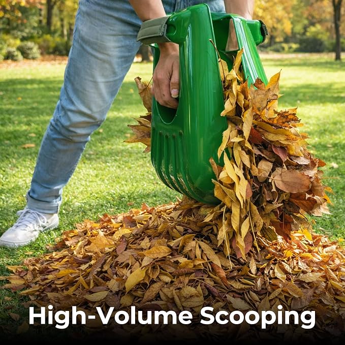 Gardzen Plastic Rake for Leaves and Hand Scoops Set | 67 inch Adjustable Long Handle, Crack Resistant Modified PE Rake, Comes with Wrist Pads, 72 Gallon Bag, Gloves