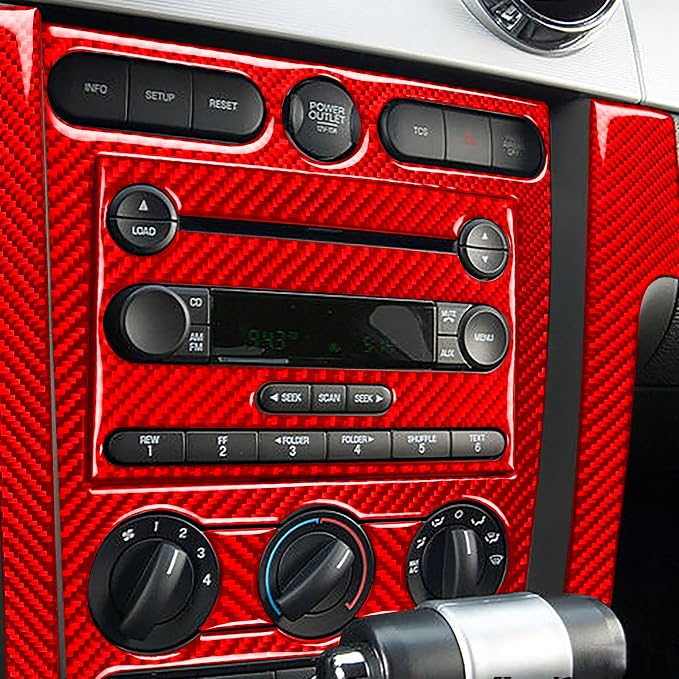 Red Real Carbon Fiber Trim for Ford Mustang Accessories | for GT Shelby 2005 2006 2007 2008 2009 Co-Pilot Central Console Instrument Cover Strip Interior Thick Overlay Decal