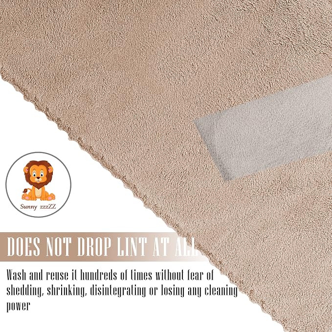 Sunny zzzZZ 24 Pack Kitchen Dishcloths - Does Not Shed Fluff - Reusable Dish Towels, Dish Cloths, Super Absorbent Coral Fleece Cleaning Cloths, Nonstick Oil Washable Fast Drying, 10 x 20 Inch (Brown)