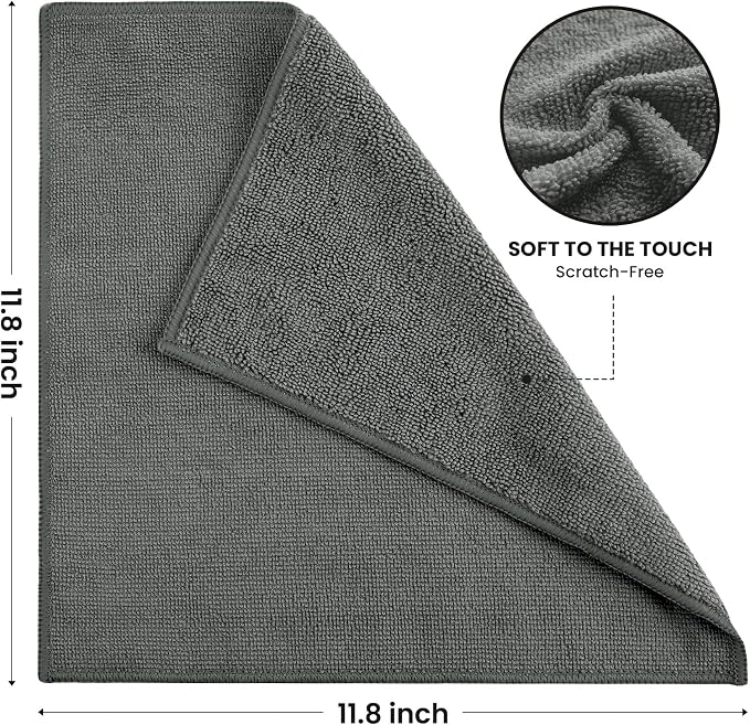 SIFANGKE Microfiber Cleaning Cloth, 12 Pack Grey Cleaning Rags for Housekeeping, Reusable Microfiber Towels for Car, Kitchen, Bathroom and Household Cleaning Supplies, 11.8"X11.8"