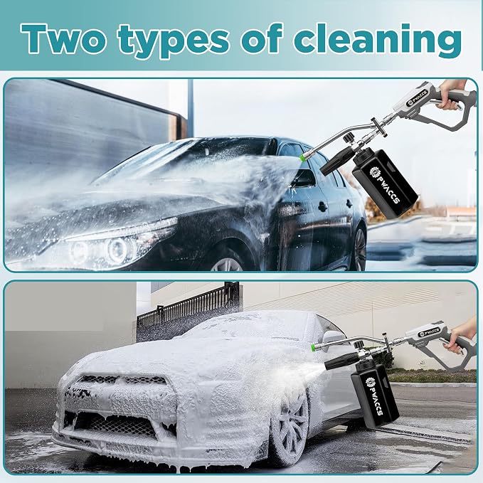 PWACCS Pressure Washer Foam Gun with Dual Connector, 1.5 Liter | Short Power Washer Gun Foam Cannon, Double Tip Attachment Car Wash Kit, 1/4" Quick Connector, M22 Male Inlet, 4000 PSI