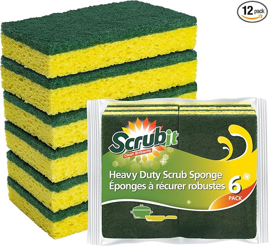 SCRUBIT Heavy Duty Scrub Sponge - Made from Tough Cellulose - Eco Friendly - Lasts for Months of Heavy Duty Kitchen Cleaning (12 Pack)
