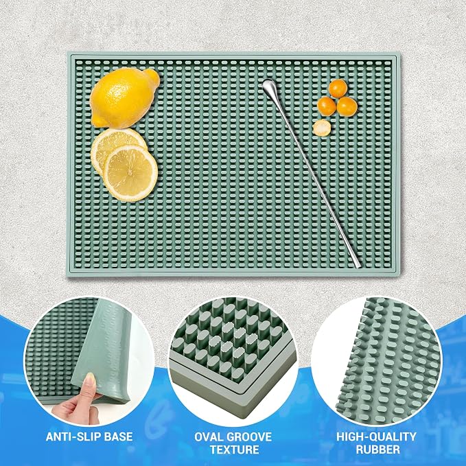 ZJWZLG Bar Mat - Premium 18"X12" Rubber Bar Mats for Countertop, Non-slip Dish Drying Pad & Bartender Mat with for Fast Drying, Ideal Bar Tools for Home Bar, Cocktail Set, And Kitchen Use(Green)