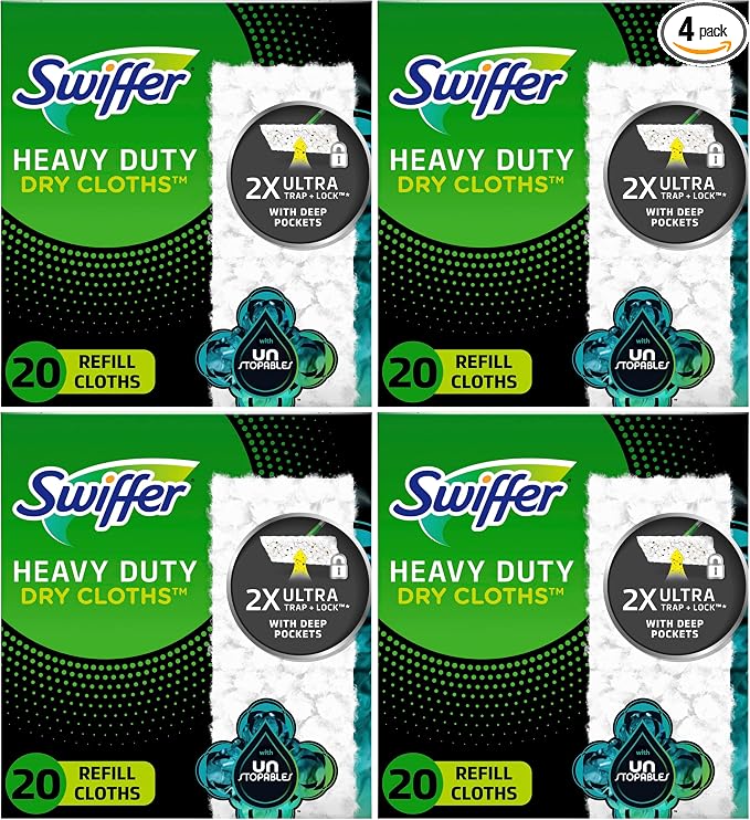 Swiffer Sweeper Heavy Duty Dry Multi-Surface Cloth Refills for Floor Sweeping and Cleaning,Unstopables Fresh Scent,20 Count (Pack of 4)