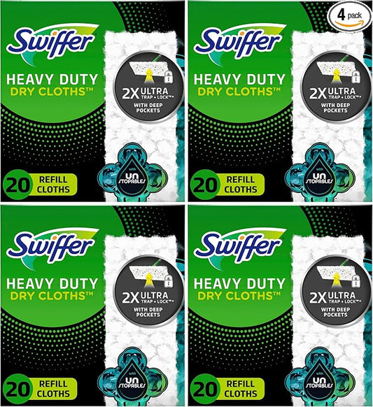 Swiffer Sweeper Heavy Duty Dry Multi-Surface Cloth Refills for Floor Sweeping and Cleaning,Unstopables Fresh Scent,20 Count (Pack of 4)