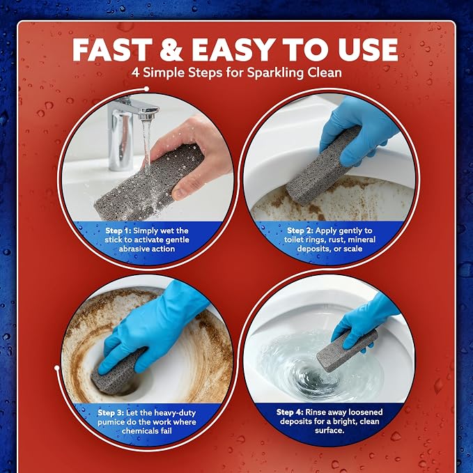 6-Pack PUMIE HDW Scouring Stick for Toilet Bowl Cleaning, Cleans Toilet Bowl Hard Water Rings, Buildups, Rust & Tough Stains, Perfect Pumice Stone for Cleaning Bathtub, Pools, Kitchens, Sinks & Grills