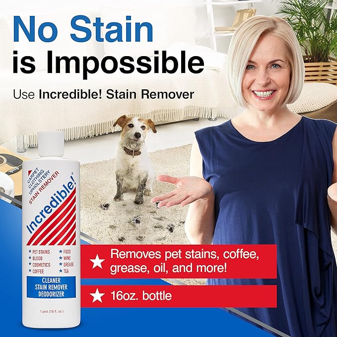 INCREDIBLE! Stain Remover | Instant Spot Remover for New & Old Stains | Cleaner, Stain Removal, Deodorizer - For Blood, Red Wine, Coffee, Urine & Pet Stains | Carpets, Laundry & Upholstery | 3 Pack