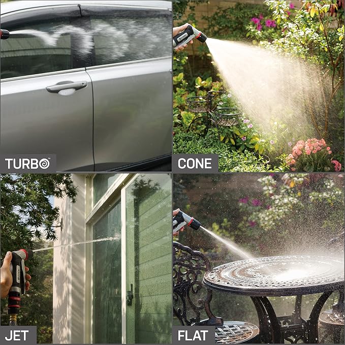 Eden PRO 94834 Metal Front Trigger 4-Pattern Turbo Nozzle | Heavy-Duty Hose Sprayer for Garden, Lawn, Plants, Outdoor Cleaning, Durable Aluminum Core, Quick Connect Set Included