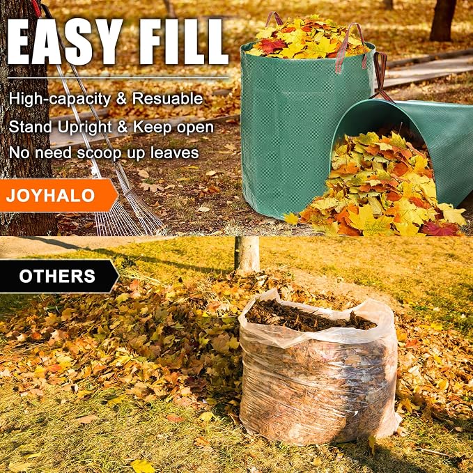 3 Pack 72 Gallon Leaf Bags Reusable with Dustpan Bag | Includes 40 gallon dustpan-type heavy duty bag, Standable, With handles, Ideal for leaves, Grass, and yard cleanup