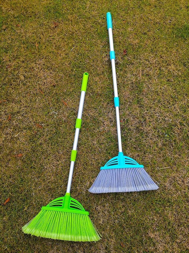 Mini Broom and Dustpan and Telescopic Rod Long Handle Broom, Camping Cleaning Tools, Light Blue