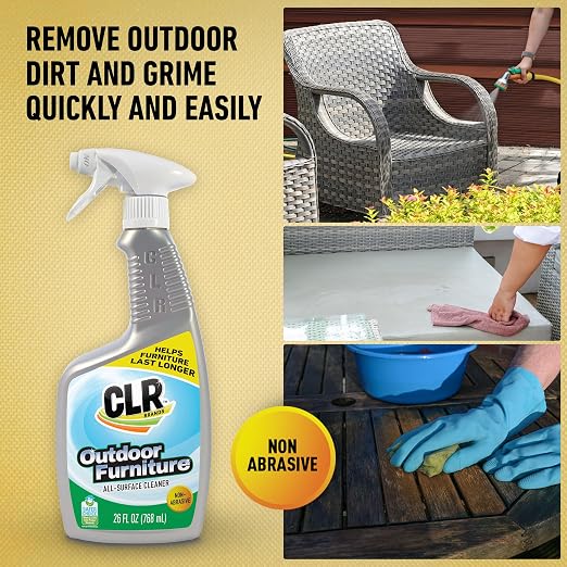 CLR Brands Outdoor Furniture Cleaner, 26 oz. Spray Bottle, Cleans Outdoor Surfaces, Remove Dirt and Grime from Fabric, Wood, Wicker, PVC, Plastic and More