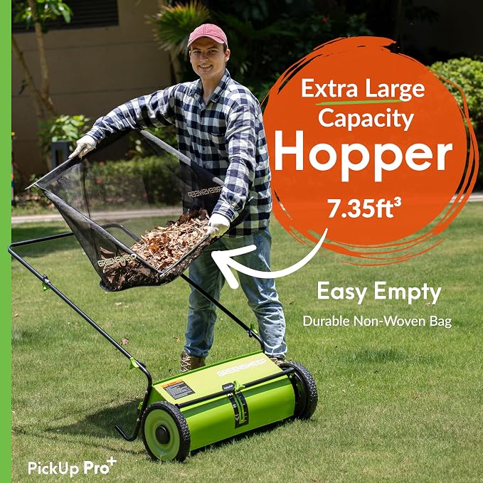 Pickup Pro XL Garden Sweeper - Manual Leaf & Grass Push Lawn Sweeper (Pickup Pro Max)