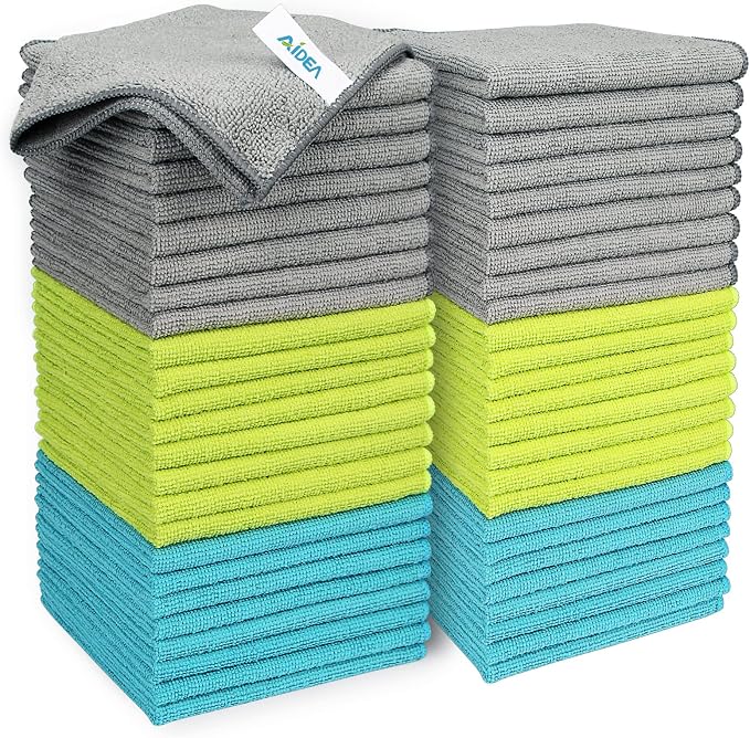 AIDEA Microfiber Cleaning Cloth-50PK, Microfiber Towels for Cars 12"x12" | Soft Absorbent Cleaning Rags, Reusable Microfiber Towel Lint-Free Streak-Free for House, Kitchen, Window Multicolor