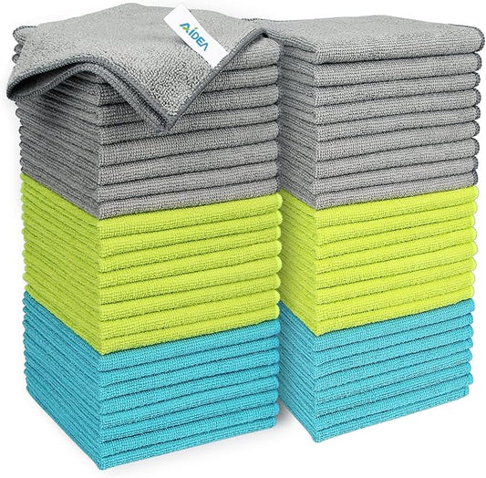 AIDEA Microfiber Cleaning Cloth-50PK, Microfiber Towels for Cars 12"x12" | Soft Absorbent Cleaning Rags, Reusable Microfiber Towel Lint-Free Streak-Free for House, Kitchen, Window Multicolor