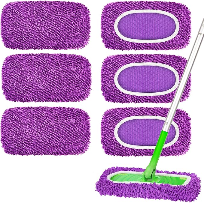 6Pcs Reusable Microfiber Mop Pads Compatible with Sweeper Mop, Replacement Wet Mopping pad Refills & Washable Dry Sweeping Cloths for Surface/Hardwood Floor Cleaning (Purple)
