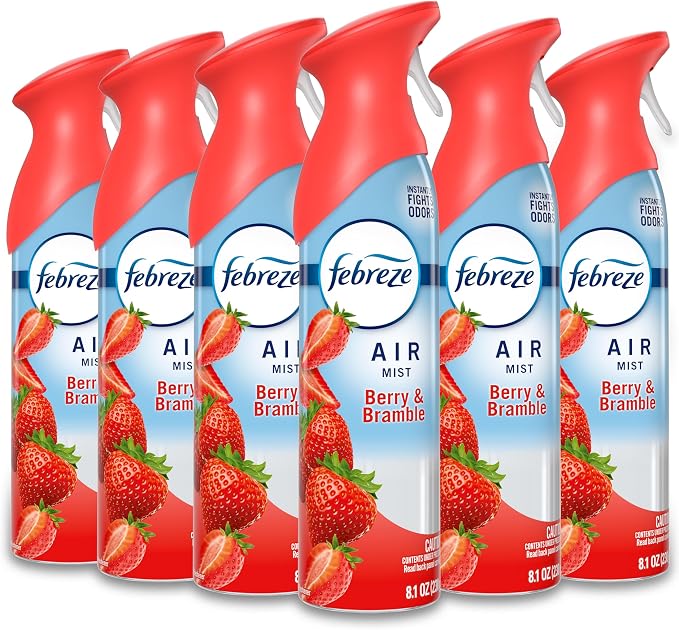 Febreze New & Improved Air Mist, Berry & Bramble Air Freshener, Home and Kitchen Essentials, Odor Fighting Room Spray (Pack of 6)