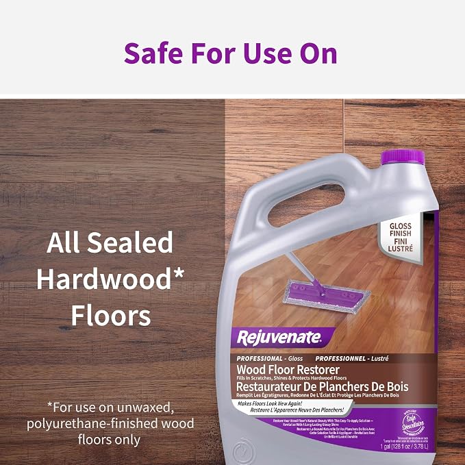 Rejuvenate Professional Wood Floor Restorer 1 Gal, Gloss Finish, 2 Pack | 1-Coat Application Fills Scratches, Shines & Protects Hardwood Floors, Leaves A Glossy Finish, Safe For Pets & Kids