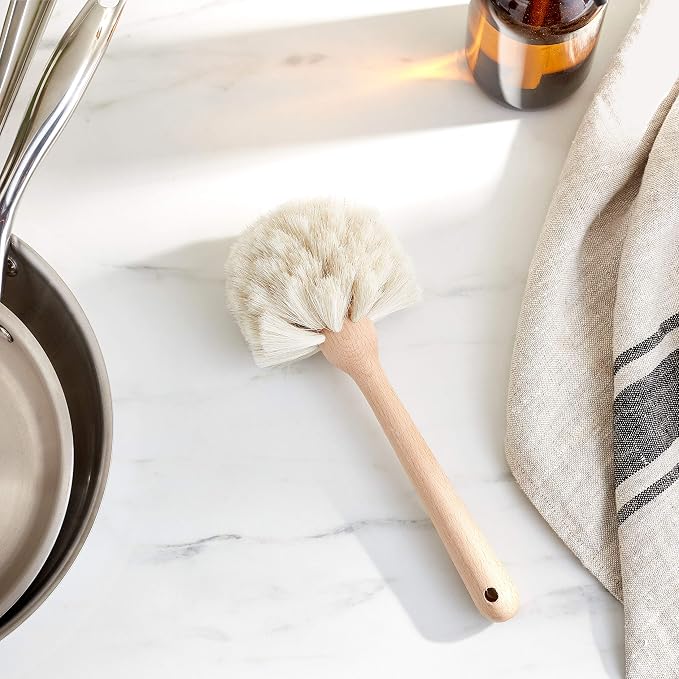 Fox Run Kitchen Brush, Natural Horsehair Fiber Dish and Glass Brush, 10" | Easily Clean Bottles & Hard To Reach Dishware | Kitchen Cleaning Essential | Natural Fiber Cleaning Brush | Dish Scrub Brush