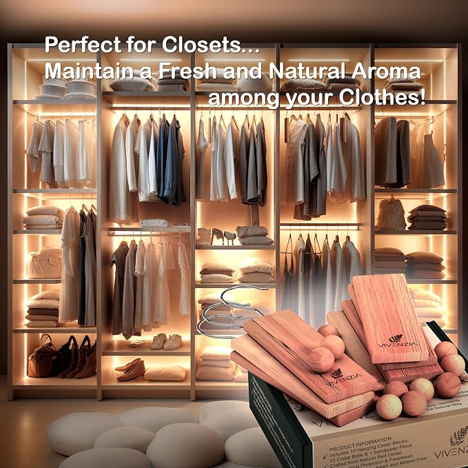 Cedar Blocks for Closet 65 pcs: 30 hangups & 35 Balls. Aromatic Cedar for Closets, Natural Aromatic Hangers & Drawer Fresheners, Chemical-Free Protection for Cherished Fabrics.