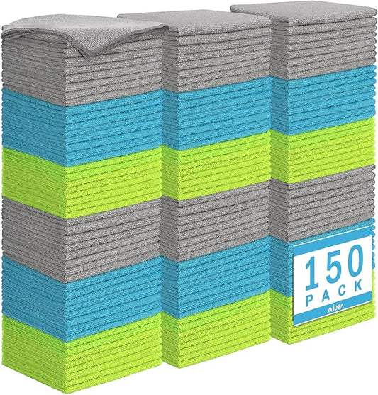 AIDEA Microfiber Cleaning Cloth-150PK, Microfiber Towels for Cars 12"x12" | Absorbent Cleaning Rags, Reusable Microfiber Towels Lint-Free, Dish Rags Streak-Free for Home /Kitchen /Window (Multicolor)
