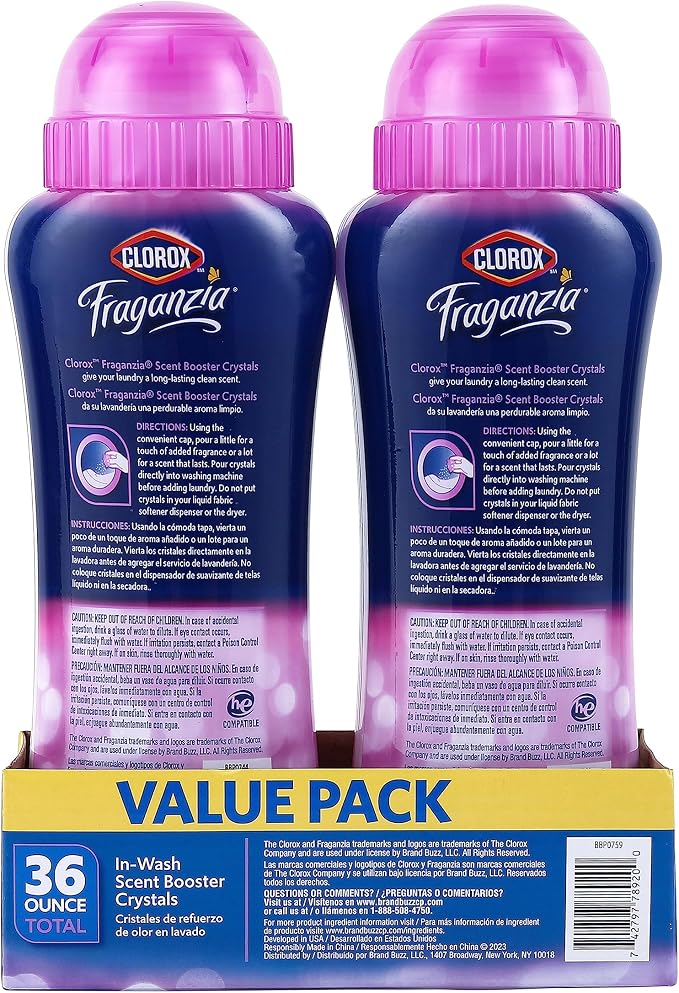 Clorox Fraganzia Laundry Scent Booster Crystals In-Wash Fragrance Beads Fresh-Smelling Clothes and Linens Safe All Fabrics and Colors Easy-Pour Bottle Spring Scent 18 OZ 2 Pack Twin Pack Value
