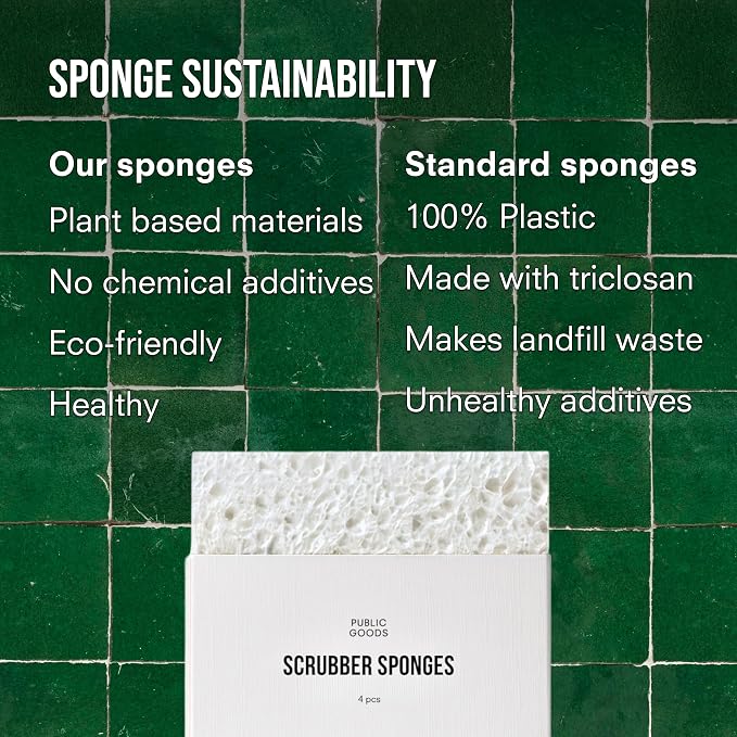Public Goods Scrubber Sponge | Cleaning & Scrubbing Sponges for Dishes & Kitchen Sink | Natural, Plant-Based Sponges | Pack of 4