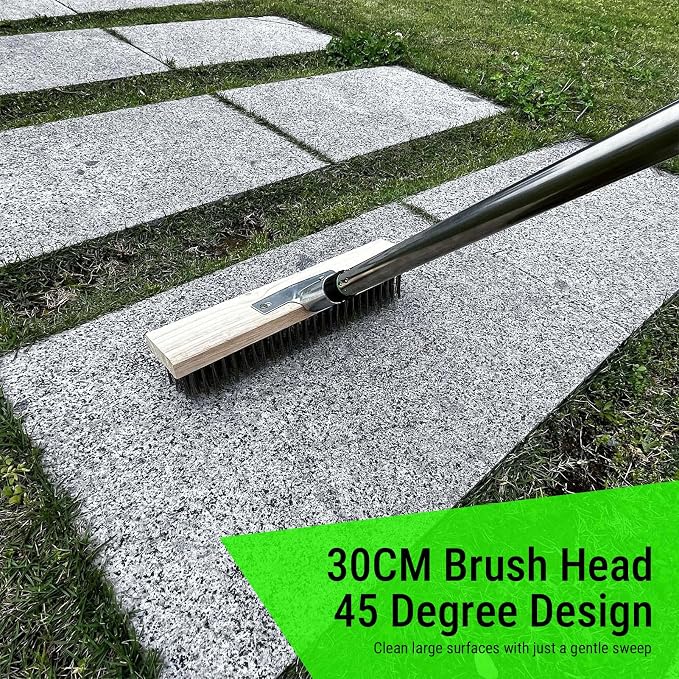 Fockety Floor Scrub Brush with Long Handle, 30cm Brush Head 80-160cm Adjustable Outdoor Scrubber for Swimming Pool, Sidewalk, Courtyard, Garden, Garage, Kitchen Bathroom