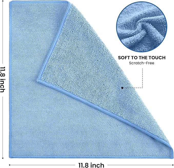 SIFANGKE Microfiber Cleaning Cloth, 12 Pack Blue Cleaning Rags for Housekeeping, Reusable Microfiber Towels for Car, Kitchen, Bathroom and Household Cleaning Supplies, 11.8"X11.8"