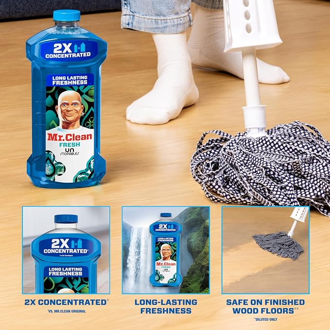 Mr. Clean 2X Concentrated Multi Surface Cleaner with Unstopables Fresh Scent 41 Fl Oz (Pack of 4)