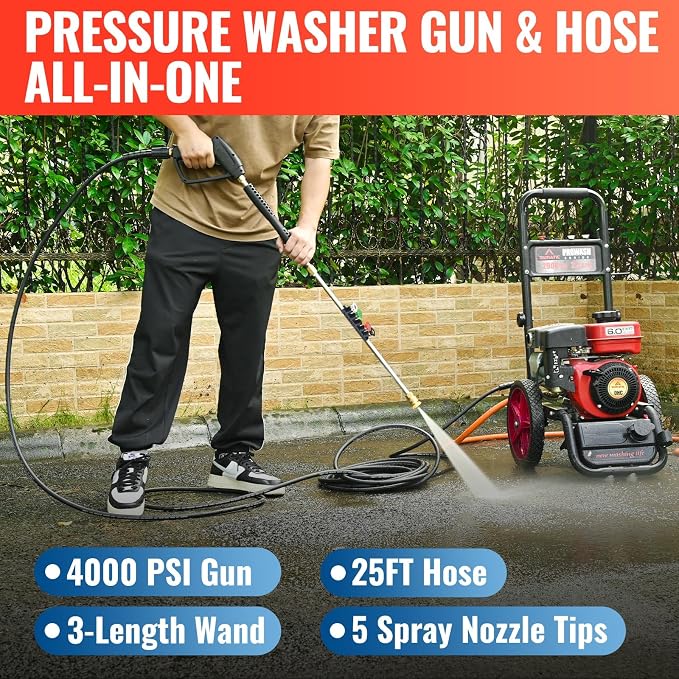 YAMATIC Pressure Washer Gun and Hose Kit, 25 FT Kink Resistant Power Washer Hose and Wand with Nozzle Holder, M22-14mm & M22-15mm Fitting Replacement for Ryobi, Simpson, Craftsman, 4000 PSI